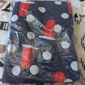 Kohl's Navy Fleece Throw with Red Mug and White Dot Accents